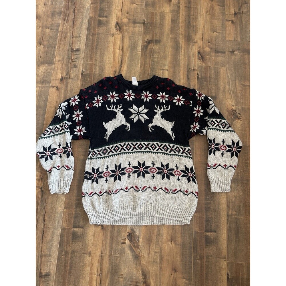 Vintage Greatland Thick Knit Sweater Holiday Jumping Stags Reindeer 90s Men XL